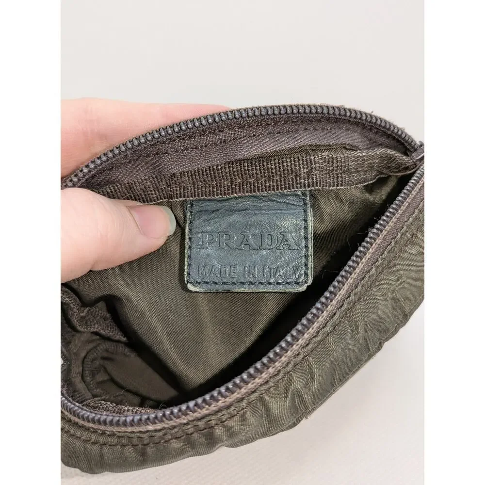 PRADA Pouch Tessuto Green Nylon Khaki Authentic Zip Bag